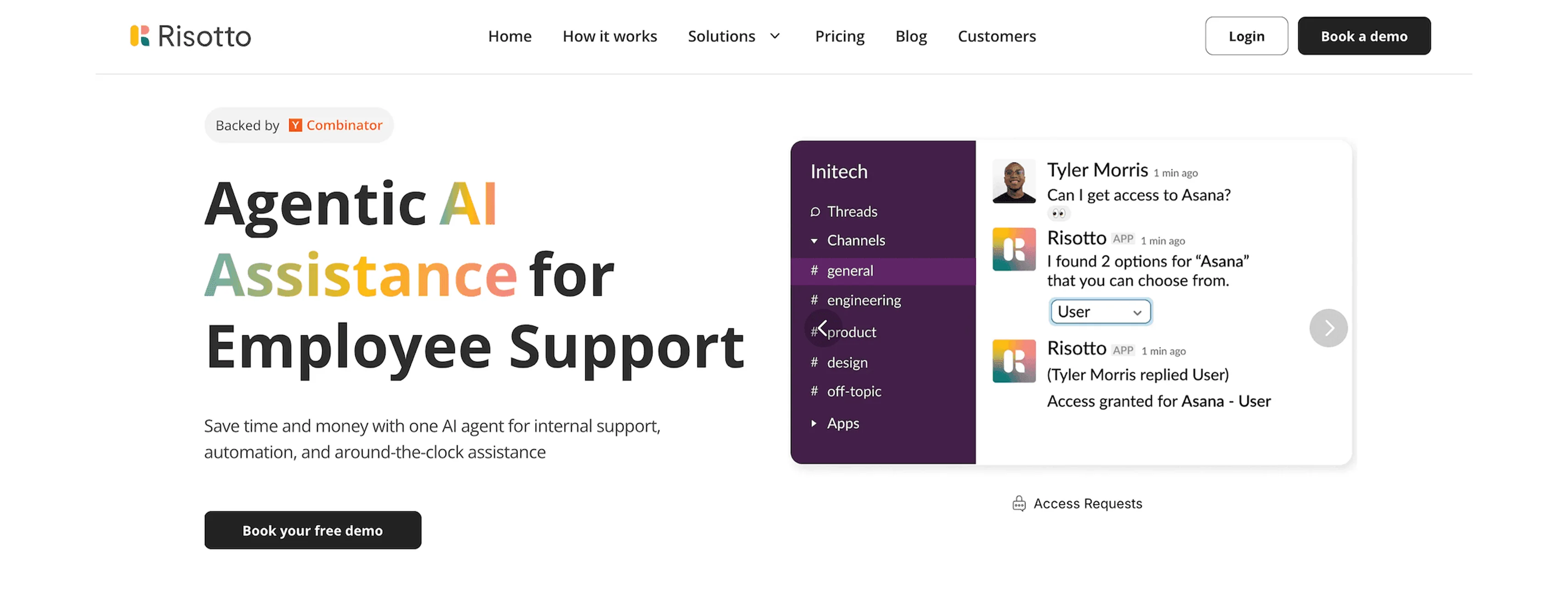 Risotto homepage: Agentic AI Assistance for Employee Support